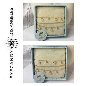 🐘🐘💓 Eye-candy Mother of Pearl Heart and Clover Trio Bracelet Set